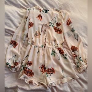 Forever 21 Cream and Red Floral Blouse